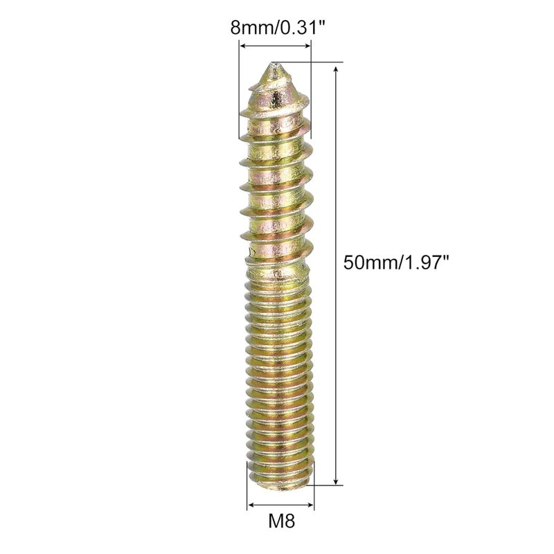 TOP-VIGOR 12Pcs M8x50mm Hanger Bolts, Double Headed Bolts Self Tapping Screw, Double Ended Dowel Screws, Screw Dowels Hanger, Threaded Lag Wood Screws and Machine Bolts for Wood Joint Furniture - Image 2